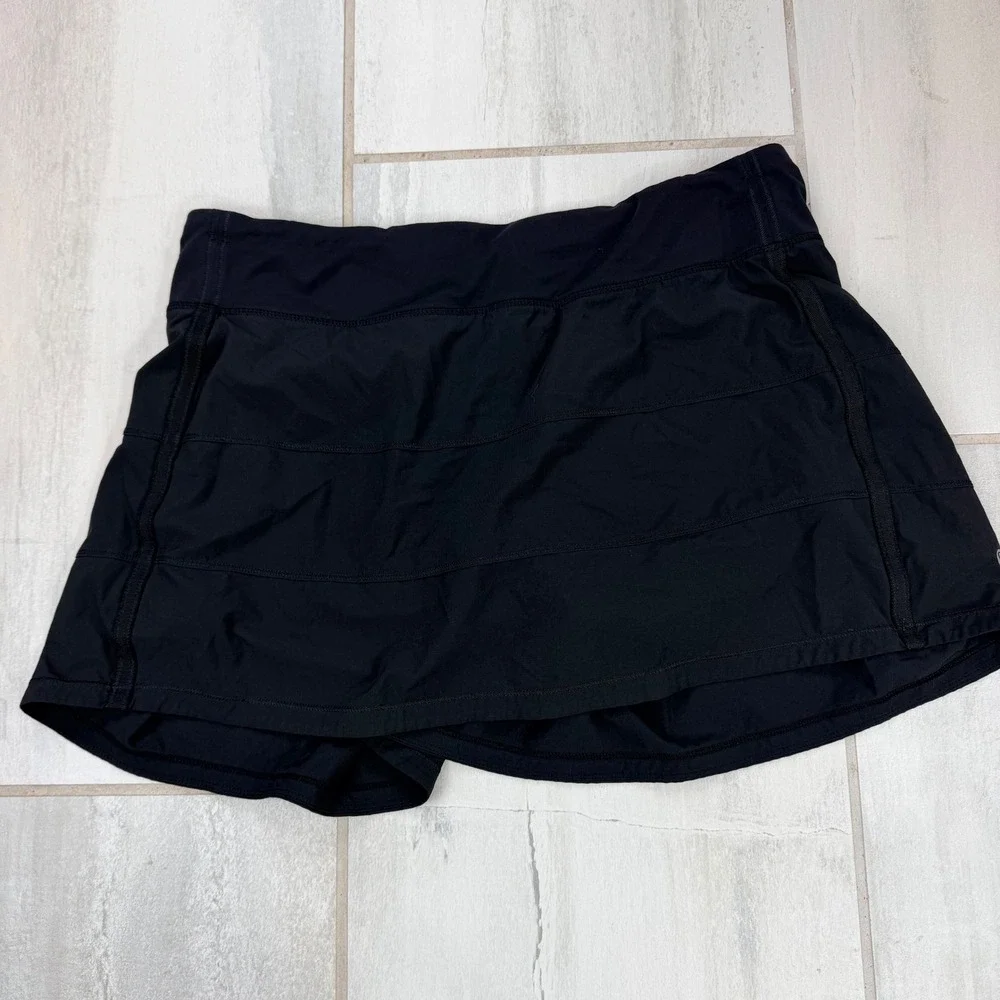 Lululemon Pace Rival Skirt Black Tiered Tennis Running Skort Size 10